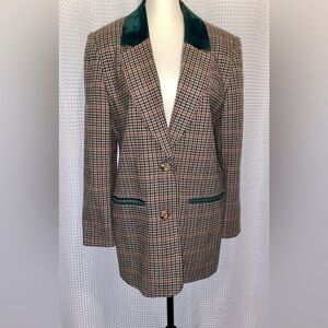 Women’s Vintage Two Roads houndstooth green brown‎ wool blend blazer Jacket Sz 9